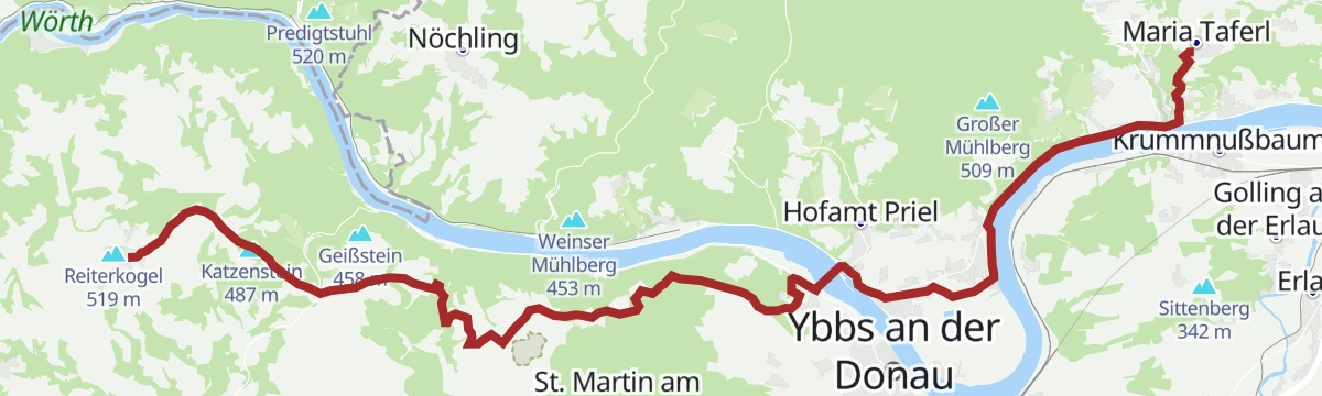 Route map: Jakobsweg Mostviertel: 1. Etappe: von Maria Taferl nach Neustadtl